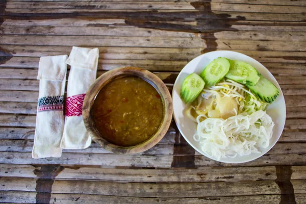 Nam Ngiao Nam Ngio Una Sopa Fideos Curry Cocina — Foto de Stock