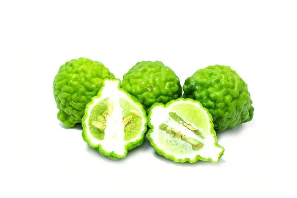 Kaffir Fruits Chaux Isolés Sur Blanc — Photo