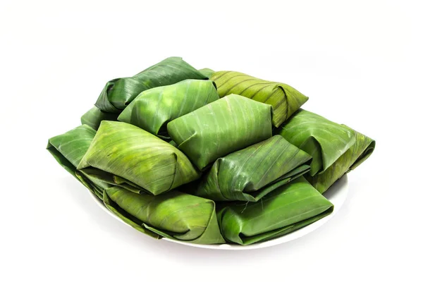 Glutinous Rice Steamed Banana Leaf Which Thai Dessert — Stock Photo, Image