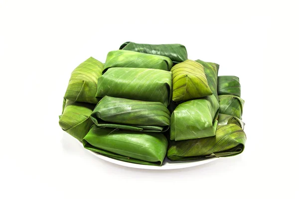 Glutinous Rice Steamed Banana Leaf — Stock Photo, Image