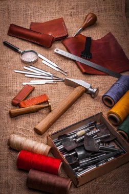 Atölye tablo Tekstil, deri el sanatları aletleri kabartma ile kaplı