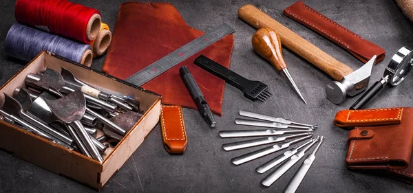 Leather Craft Tools Workshop — Stock Photo, Image
