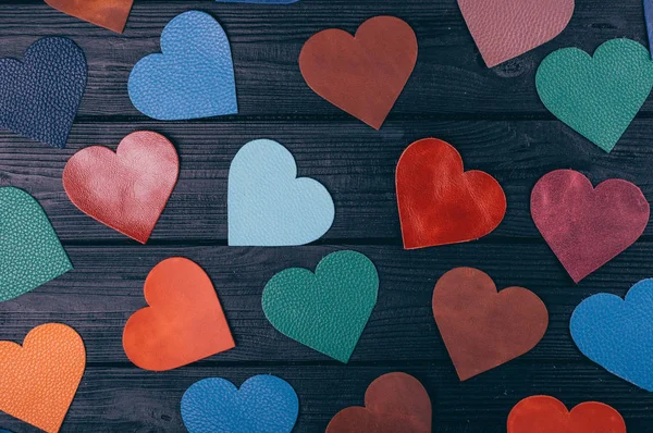 deri Tekstil yapılan renkli kalplerin Üstten Görünüm 