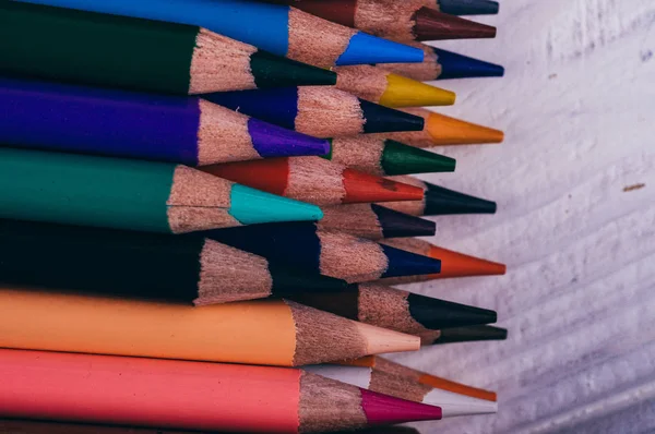 Lápis Madeira Multicoloridos Para Desenho — Fotografia de Stock