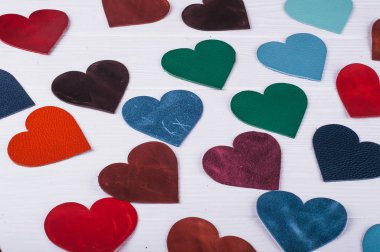 renkli kalp şekillerden ışık yüzey üzerinde deri Tekstil