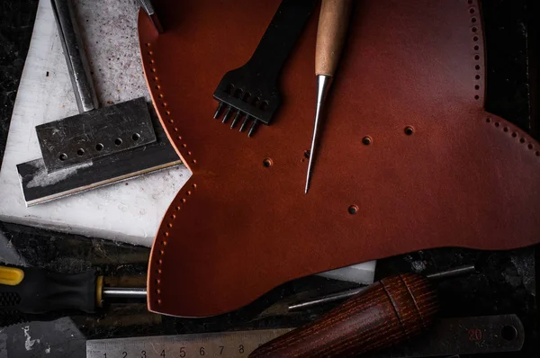 Leather Crafting Tools Table Leathercraft Equipment — Stock Photo, Image