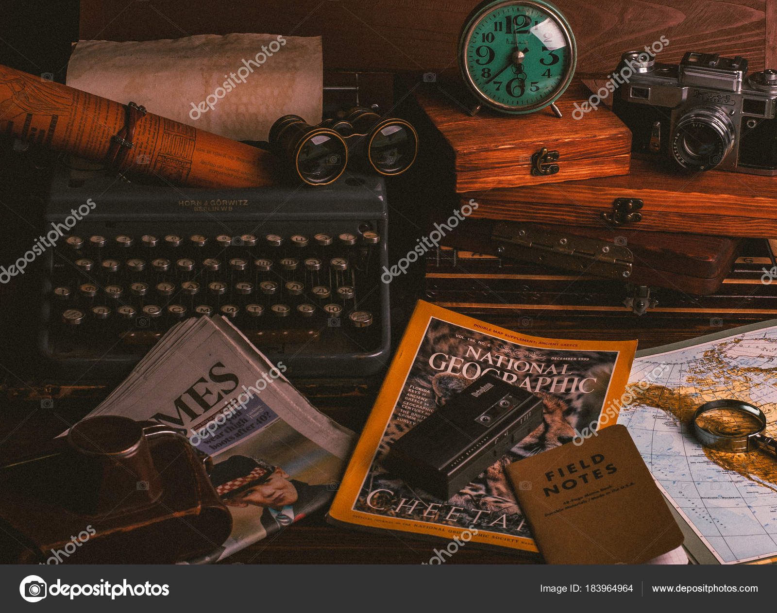 Journalist Table Antique Stuff World Map Typewriter Machine