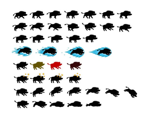 Jeu de silhouette Warthog Animation Sprite — Image vectorielle