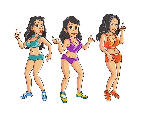 Tres chicas jóvenes bailando sexy — Vector de stock