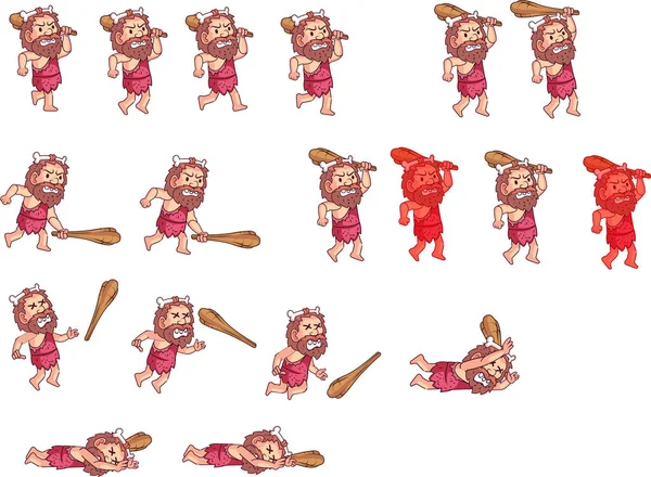 Diseño Vectorial Dibujos Animados Caveman Sprite Para Activos Juego — Vector de stock