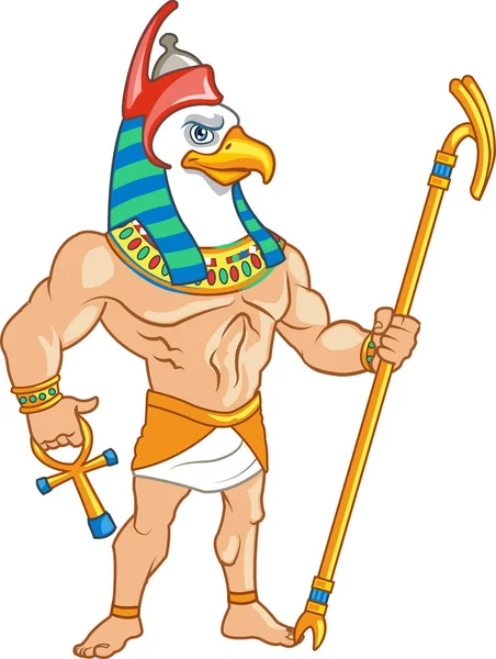 Ilustração Vetorial Antigo Egito Mitologia Deus Céu Horus Cartoon Segurando — Vetor de Stock