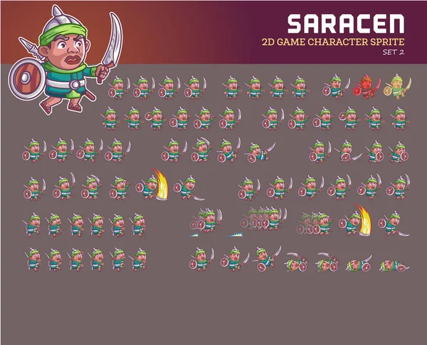 Saracen Tecknad Karaktär Spel Animation Sprite — Stock vektor