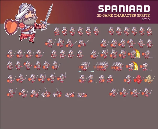 Spanjaard Cartoon Karakter Game Animation Sprite — Stockvector