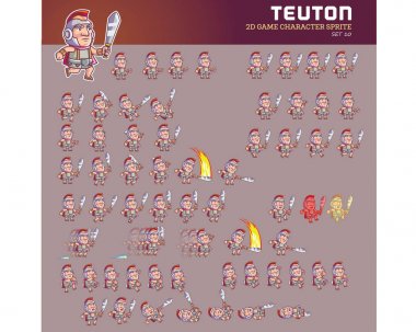 Teuton savaşçı çizgi film oyun karakter animasyon Sprite vektör çizim
