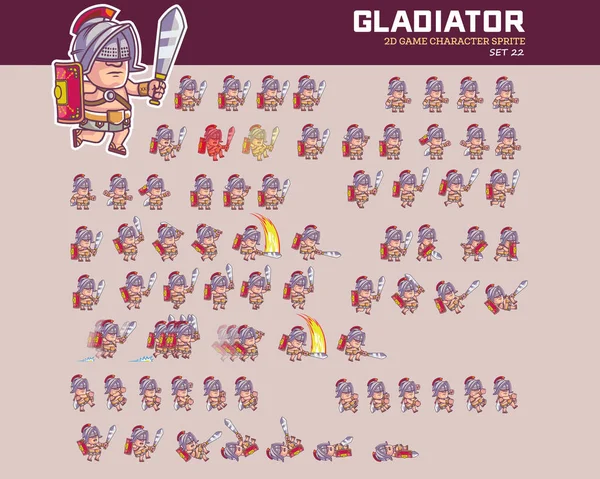 Vektorillustration Gladiator Tecknad Spelet Karaktär Animation Sprite — Stock vektor