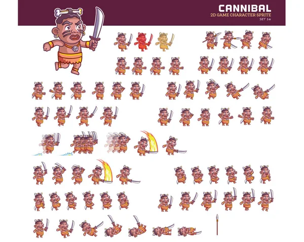 Vector Εικονογράφηση Της Cannibal Cartoon Παιχνίδι Χαρακτήρα Animation Sprite — Διανυσματικό Αρχείο