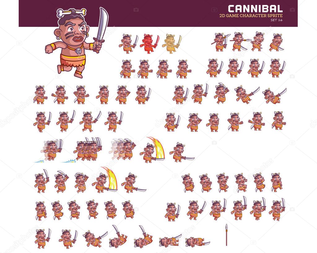 Vector Illustration of Cannibal Cartoon Game Character Animation Sprite