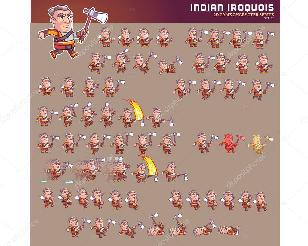 Vector Illustration of Indian Iroquois Game Character Sprite