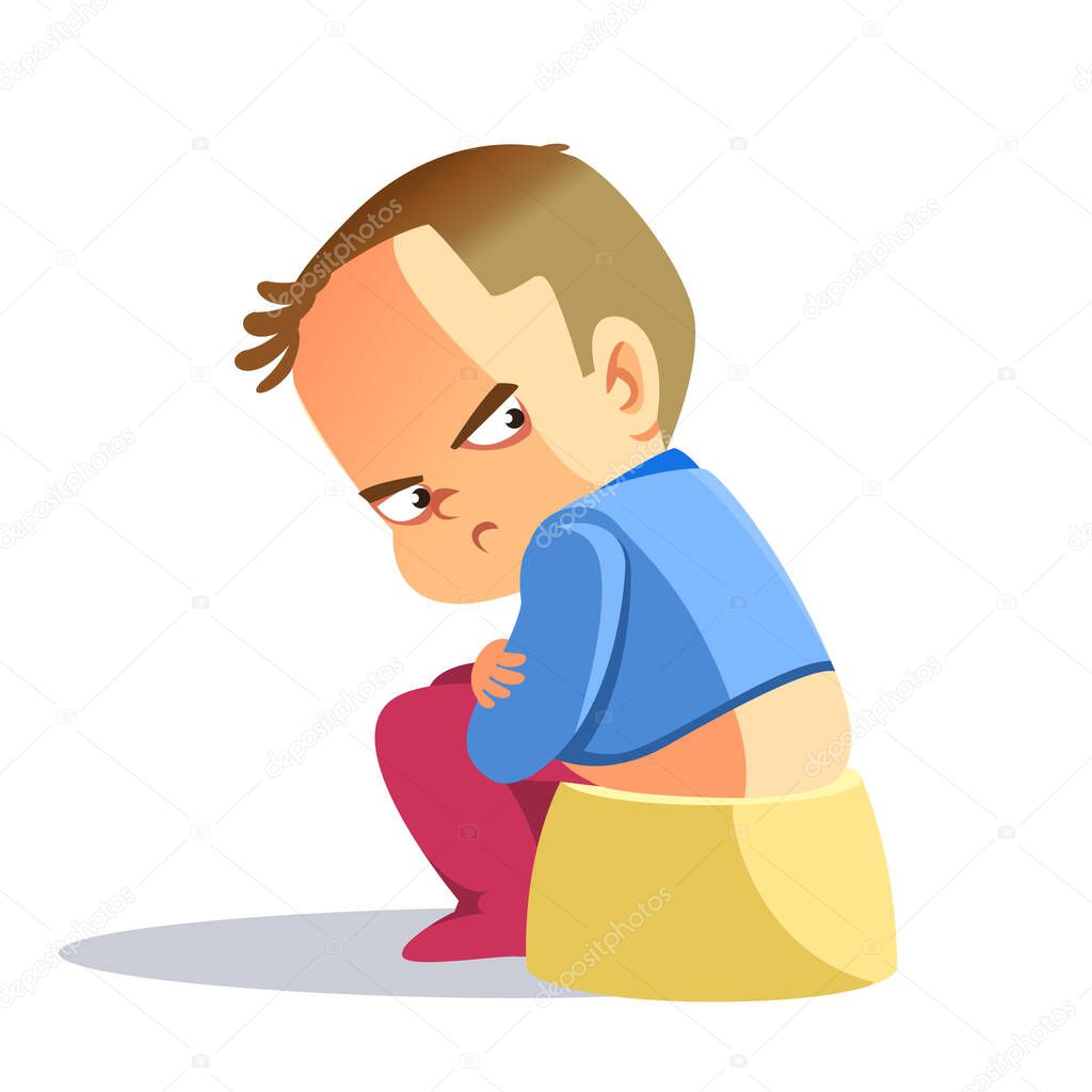 Sad boy, Depressed boy looking lonely. Illustration of a sad child, helpless, bullying. The little boy was offended, his arms crossed over his chest. Hurt a small child. Vector, cartoon illustration.