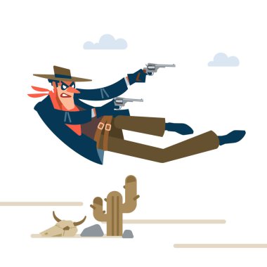 Kovboy. Beyaz arka planda izole edilmiş bir silahşör. Vektör düz çizgi film illüstrasyonu