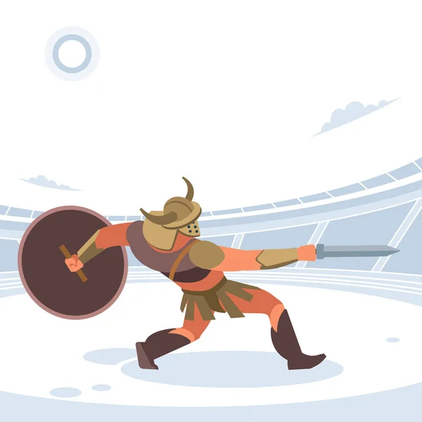 Gladiador en una batalla. Ilustración vectorial aislada. Estilo de dibujos animados plana — Vector de stock