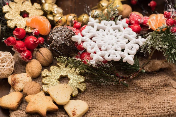 Kerst Nieuwjaars Versieringen Voor Het Nieuwe Jaar Boom Kerst Briefkaart — Stockfoto