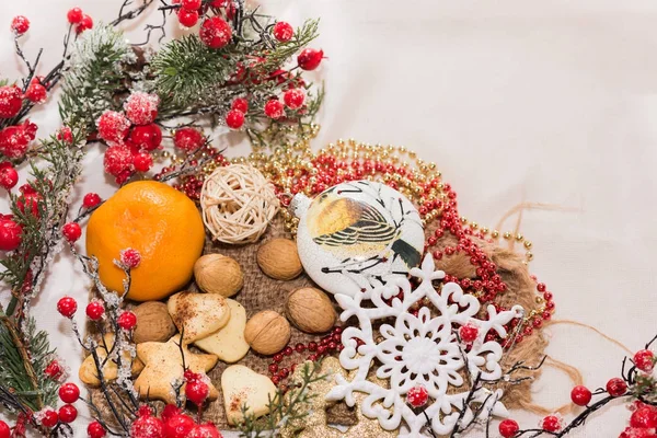 Kerst Nieuwjaars Versieringen Voor Het Nieuwe Jaar Boom Kerst Briefkaart — Stockfoto