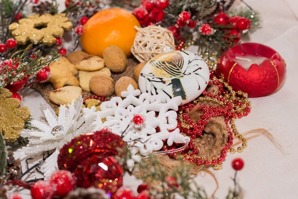 Kerst Nieuwjaars Versieringen Voor Het Nieuwe Jaar Boom Kerst Briefkaart — Stockfoto