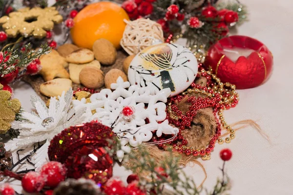 Kerst Nieuwjaars Versieringen Voor Het Nieuwe Jaar Boom Kerst Briefkaart — Stockfoto