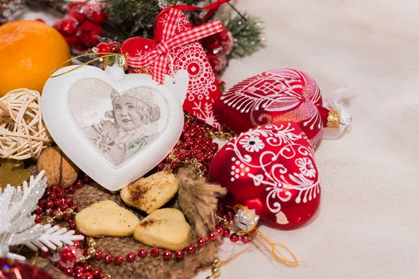 Kerst Nieuwjaars Versieringen Voor Het Nieuwe Jaar Boom Kerst Briefkaart — Stockfoto