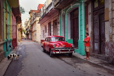 Küba, Havana - 19 Şubat 2017: güzel retro vintage otomobillerde