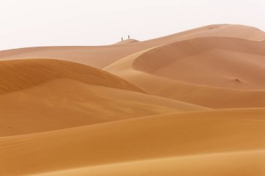 Sahara çöl güzel çizgiler ve renkler ile güneş doğarken. Merzouga, Fas