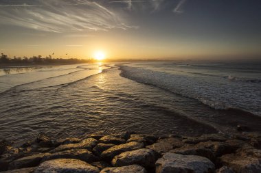 Fas'ı gezi. Essaouira limanında güzel gün batımı. 