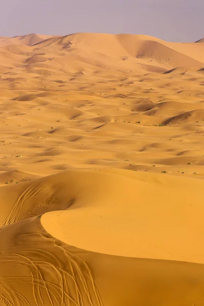 Sahara Del Desierto Con Hermosas Líneas Colores Amanecer Merzouga Marruecos — Foto de Stock