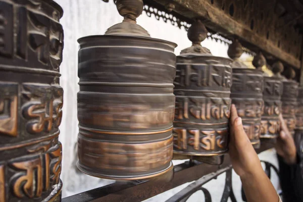 Prayer Wheels Made Metal Swayambhunath Temple Monkey Temple Kathmandu Nepal — Stock Photo, Image