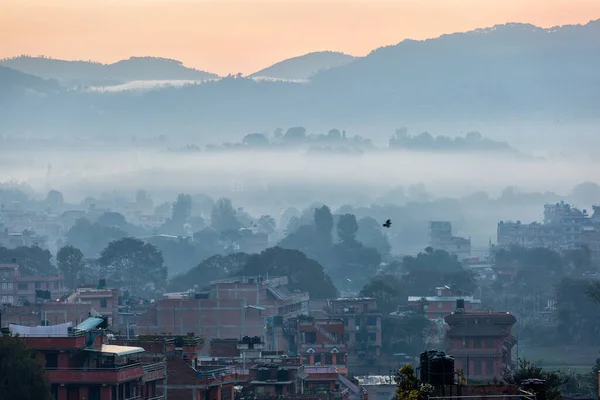 Uitzicht Bhaktapur Nepal Bij Zonsopgang Met Himalaya Bergen Achtergrond — Stockfoto