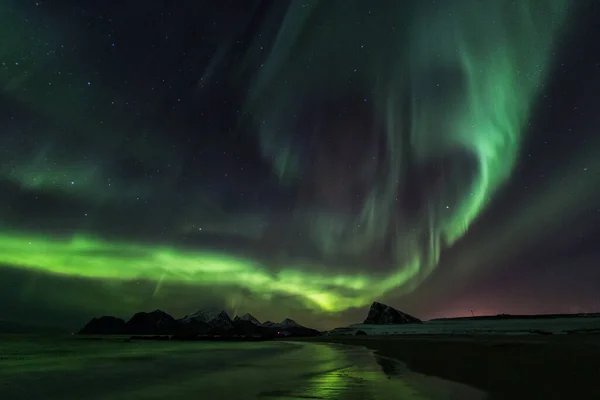 Amazin Krajobraz Północnych Świateł Tle Lofoten Norwegia — Zdjęcie stockowe