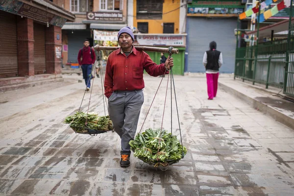 Kathmandu Nepal Novembro 2017 Homem Carregando Legumes Rua Kathmandu Manhã — Fotografia de Stock