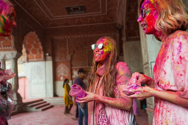 Jaipur India March Tourists Together Local People Celebrate Festival Holi — Stock Photo, Image