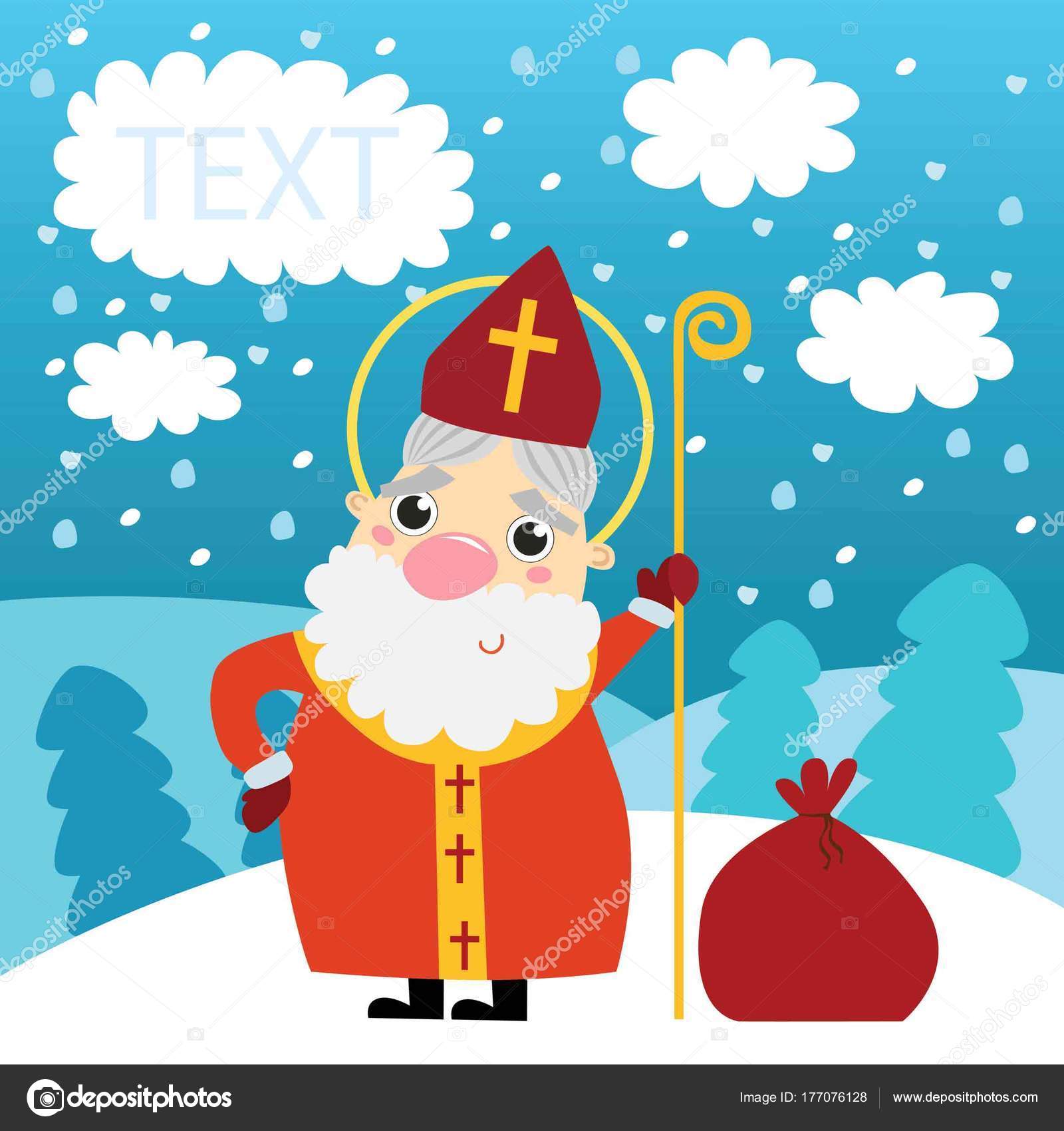 Tarjeta Navidad San Nicolás Sobre Fondo Invierno Plantilla Con