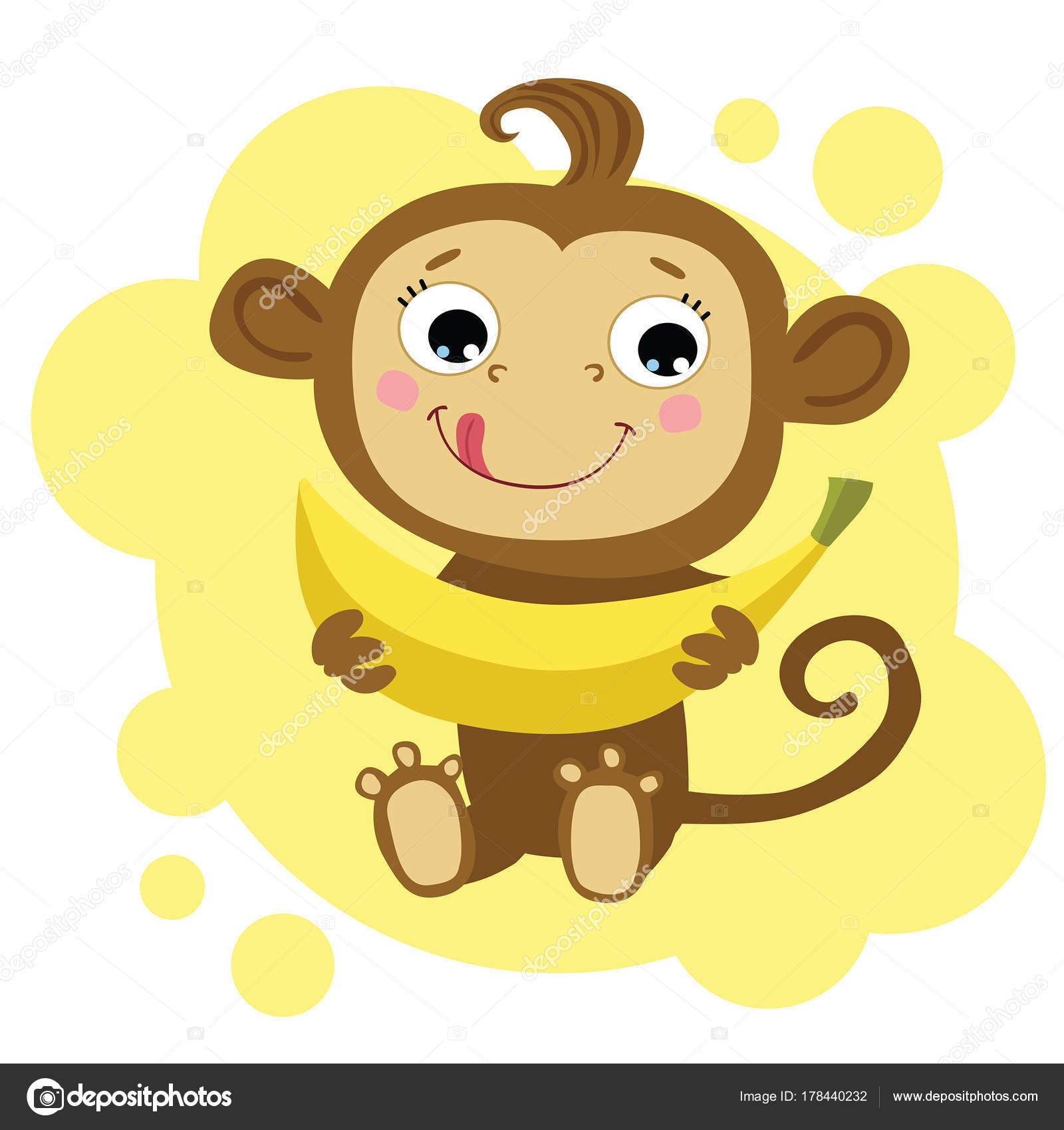 Monkey Banana Cute Cartoon Animal Character Yellow Background Children  Illustration Stock Vector Image by ©.com #178440232