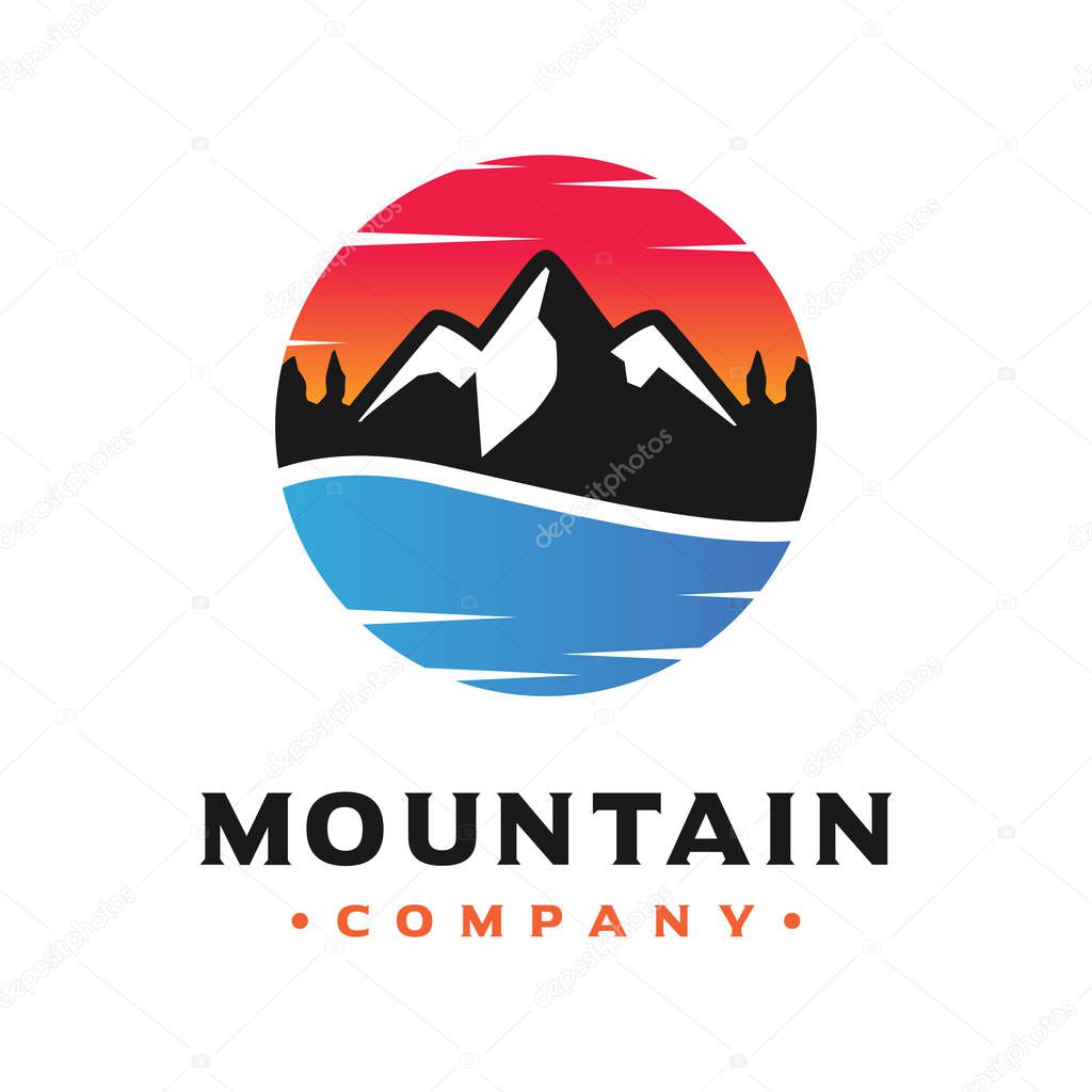 Mountain and sea landscape logo design