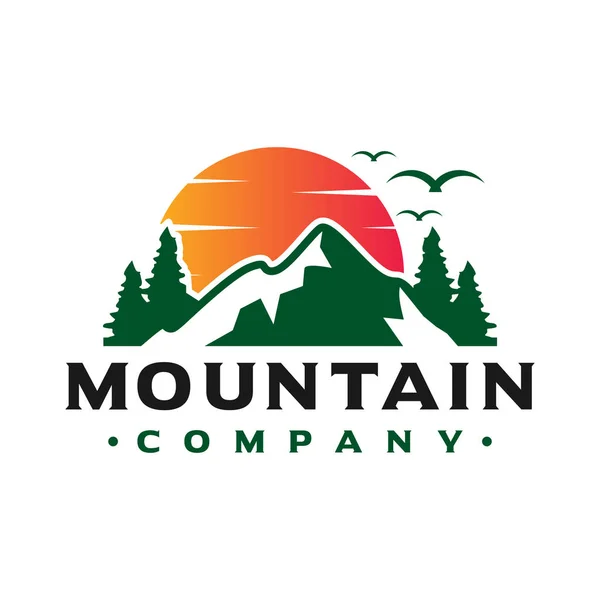 Logo Design des Sonnenuntergangs Blick auf den Berg — Stockvektor