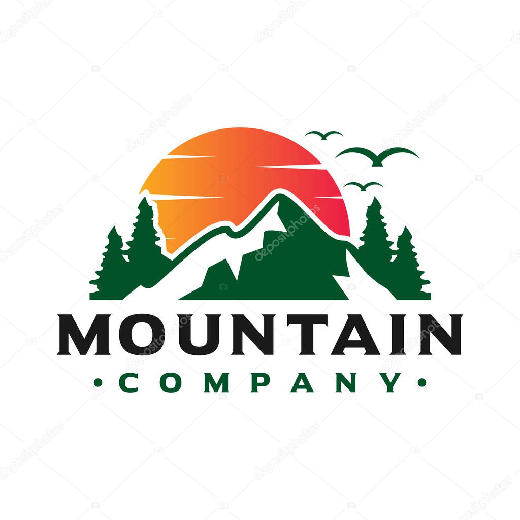 Logo design of sunset views on the mountain