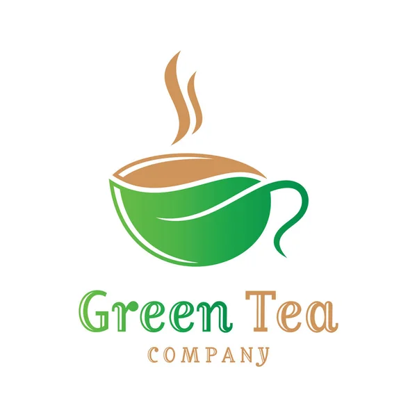Grüner Tee Blatt Tasse Logo Design — Stockvektor