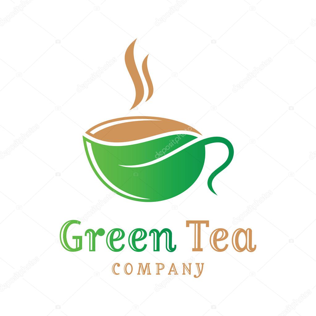 Green tea leaf cup logo design