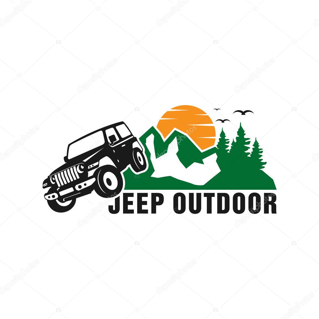 Jeep car logo design road to the mountain