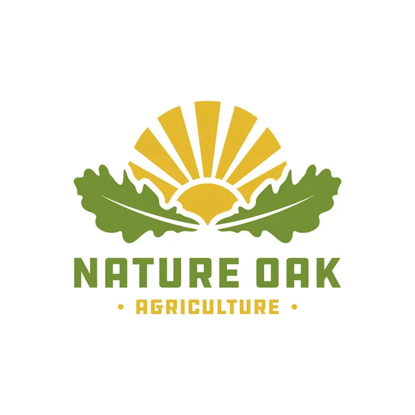 Diseño Del Logotipo Del Paisaje Natural Con Hojas Roble — Vector de stock