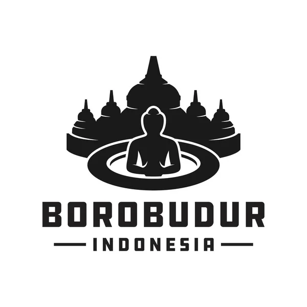 Endonezya Borobudur Tapınak Logosu Tasarımı — Stok Vektör