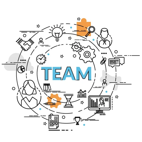 Flat colorful design concept of Team. Infographic idea of making creative products. — Stock Vector